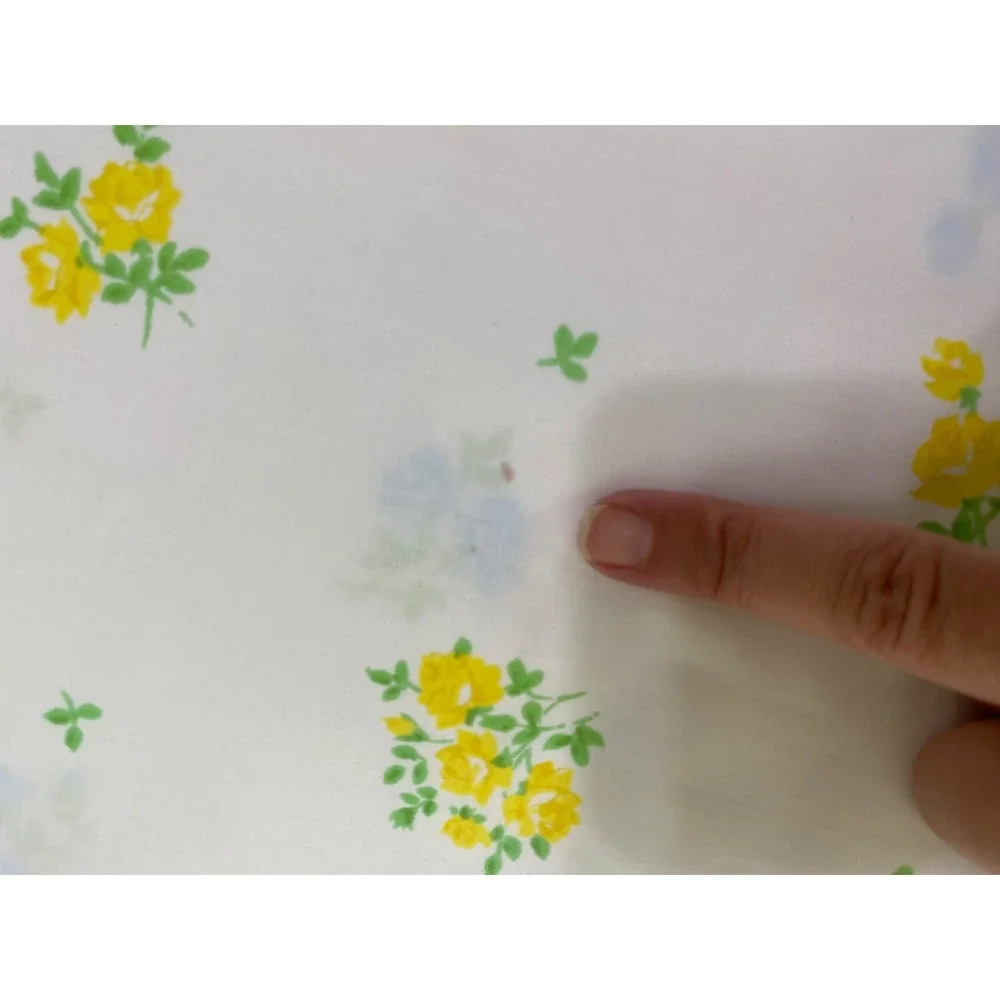 VTG Handmade Duvet Twin Cottage Mini Roses Yellow & Blue 1970s Lace Buttons Read
